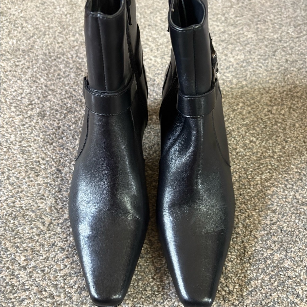 Anne Klein Elegant Black Leather with Buckle Accent Boots - New in Box!